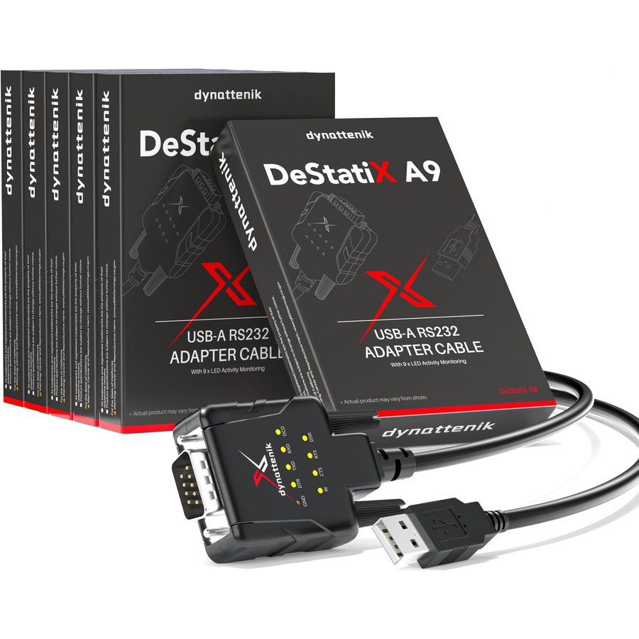 dynattenik DeStatiX-A9 USB to RS232 adapters, four units — 4-Pack